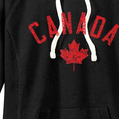 Canada Text And Leaf Distressed Red Print Women's Fleece Hoodie