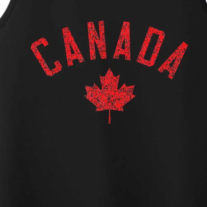 Canada Text And Leaf Distressed Red Print Performance Tank