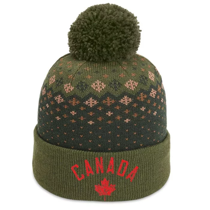 Canada Text And Leaf Distressed Red Print The Baniff Cuffed Pom Beanie