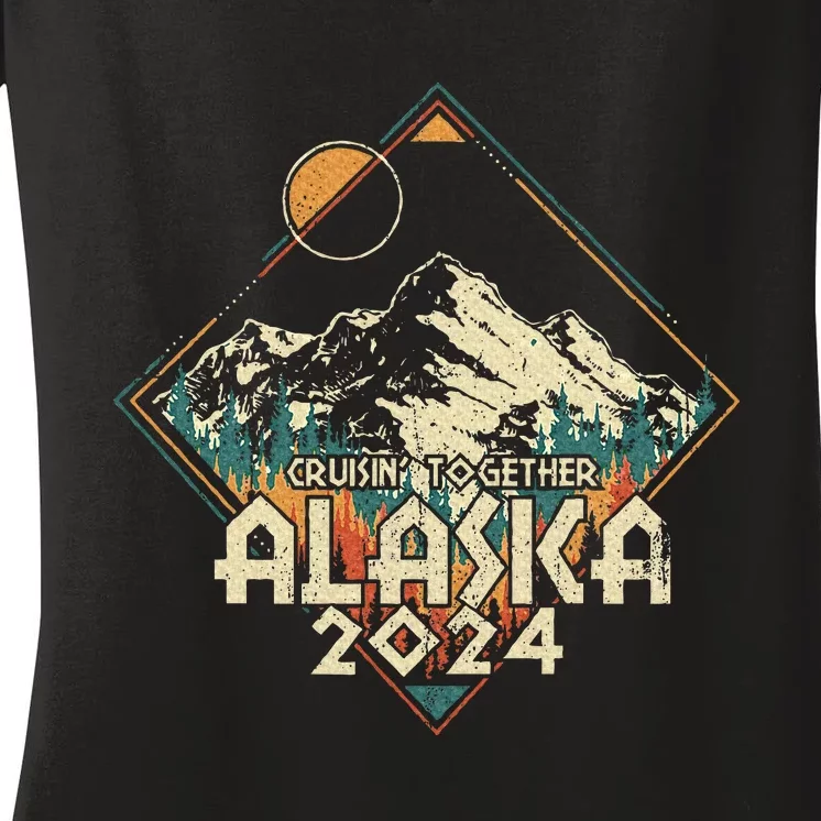 Cruisin Together Alaska 2024 Alaskan Cruise Trip Matching Women's V-Neck T-Shirt