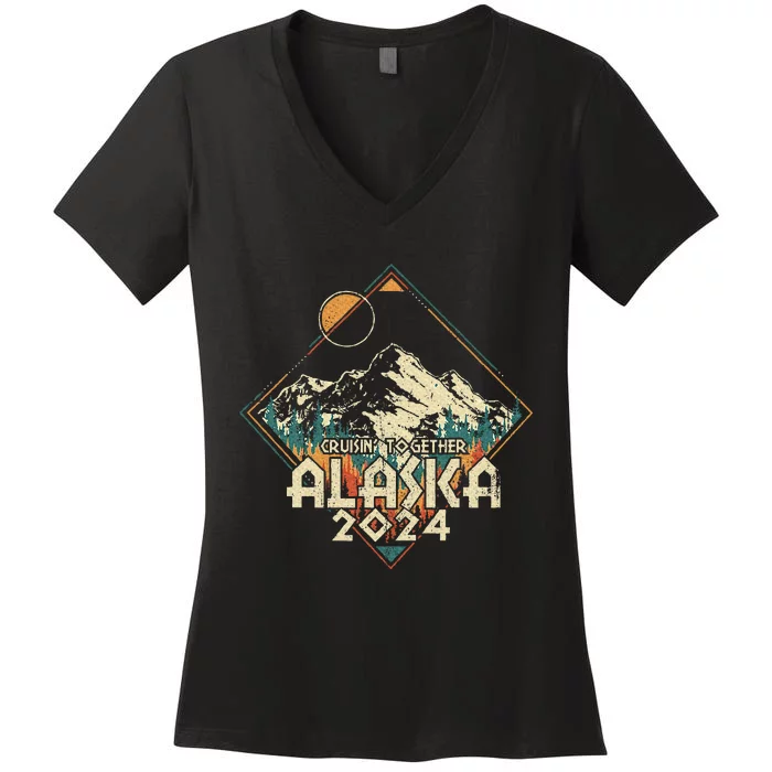 Cruisin Together Alaska 2024 Alaskan Cruise Trip Matching Women's V-Neck T-Shirt