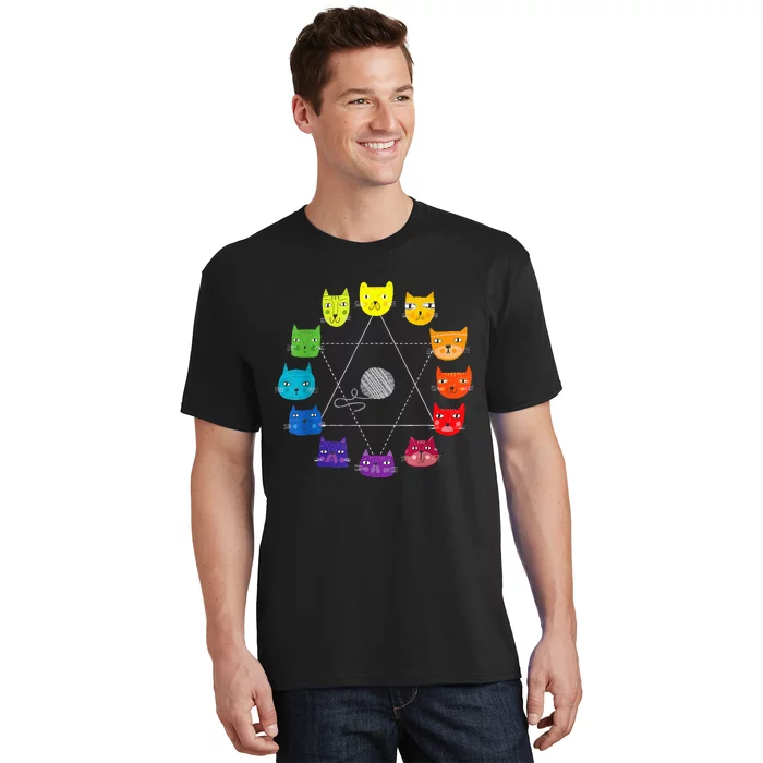 Cat Themed Artist Color Wheel Educational Art Teacher T-Shirt