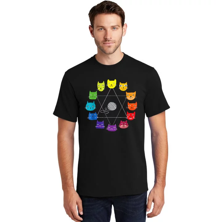 Cat Themed Artist Color Wheel Educational Art Teacher Tall T-Shirt