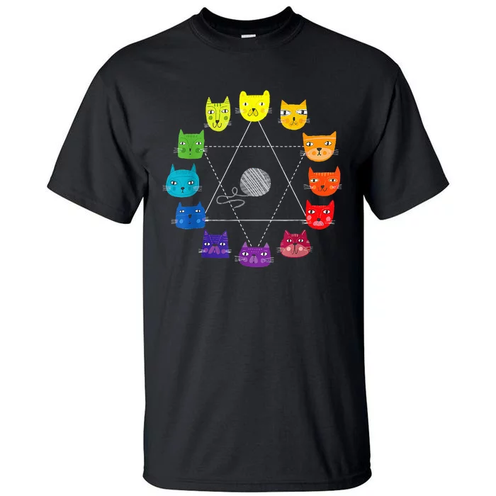 Cat Themed Artist Color Wheel Educational Art Teacher Tall T-Shirt