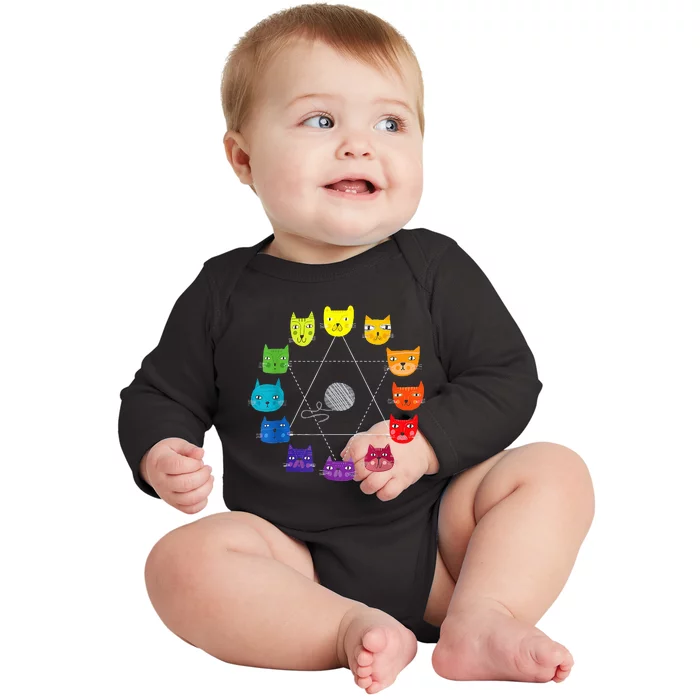 Cat Themed Artist Color Wheel Educational Art Teacher Baby Long Sleeve Bodysuit