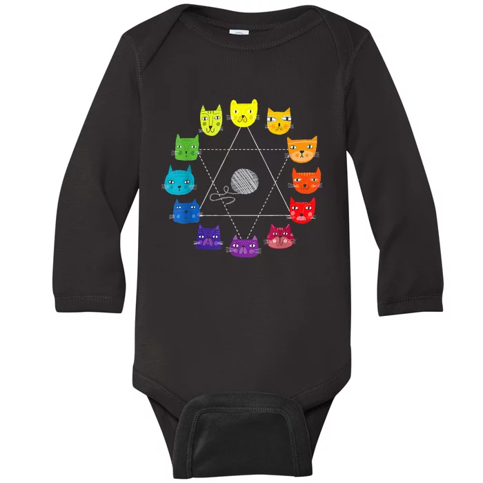 Cat Themed Artist Color Wheel Educational Art Teacher Baby Long Sleeve Bodysuit