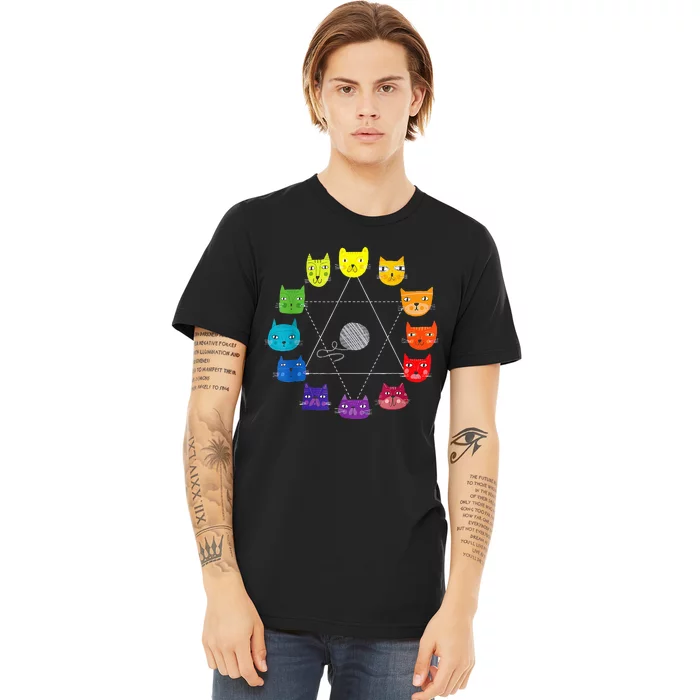 Cat Themed Artist Color Wheel Educational Art Teacher Premium T-Shirt