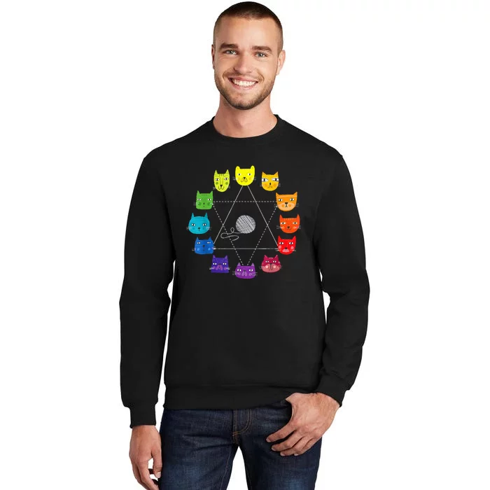 Cat Themed Artist Color Wheel Educational Art Teacher Tall Sweatshirt