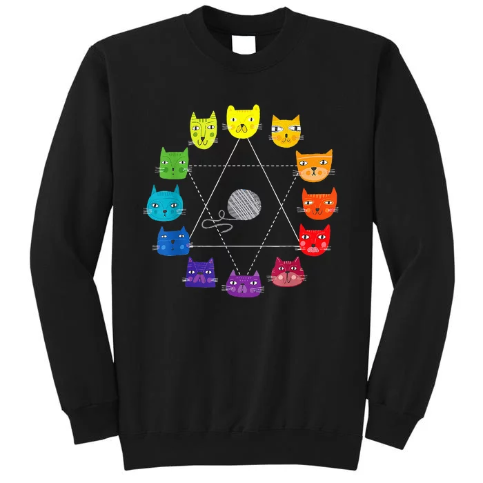 Cat Themed Artist Color Wheel Educational Art Teacher Tall Sweatshirt