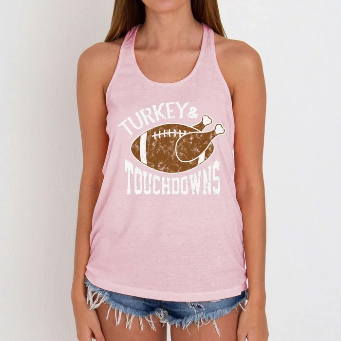 Cute Turkey And Touchdowns Funny Thanksgiving Football Women's Knotted Racerback Tank