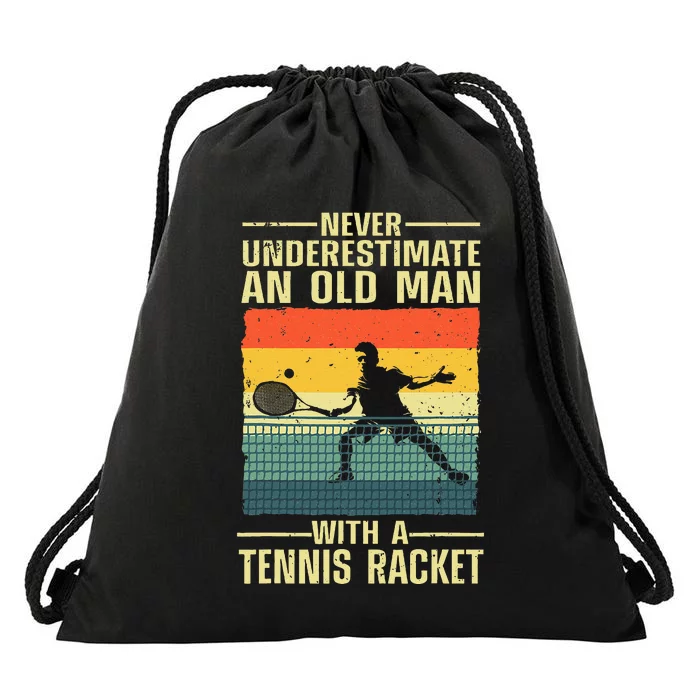 Cool Tennis Art For Grandpa Tennis Player Racket Drawstring Bag