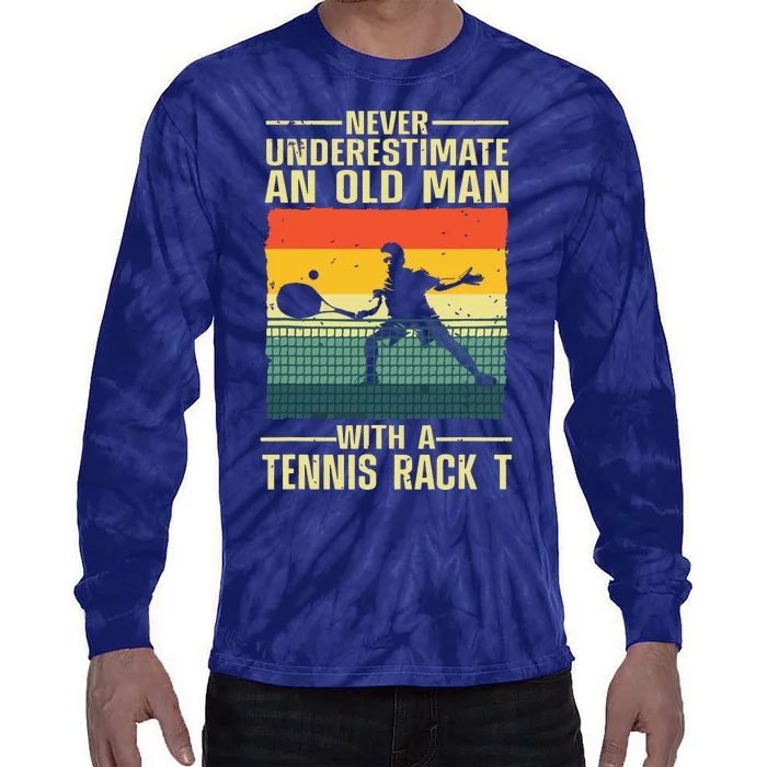 Cool Tennis Art For Grandpa Men Tennis Player Racket Sport Tie-Dye Long Sleeve Shirt