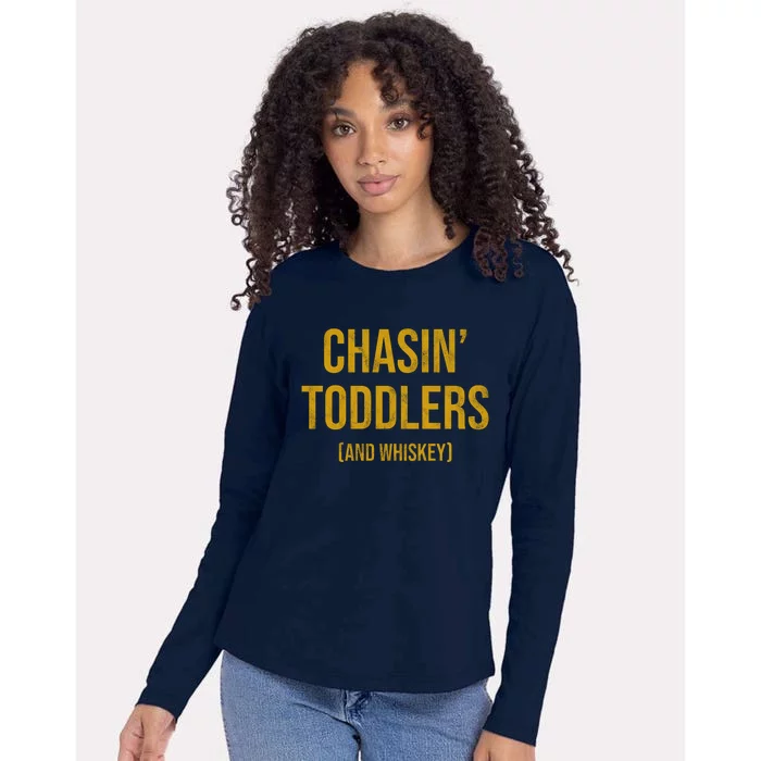 Chasin Toddlers And Whiskey Funny Parent Womens Cotton Relaxed Long Sleeve T-Shirt