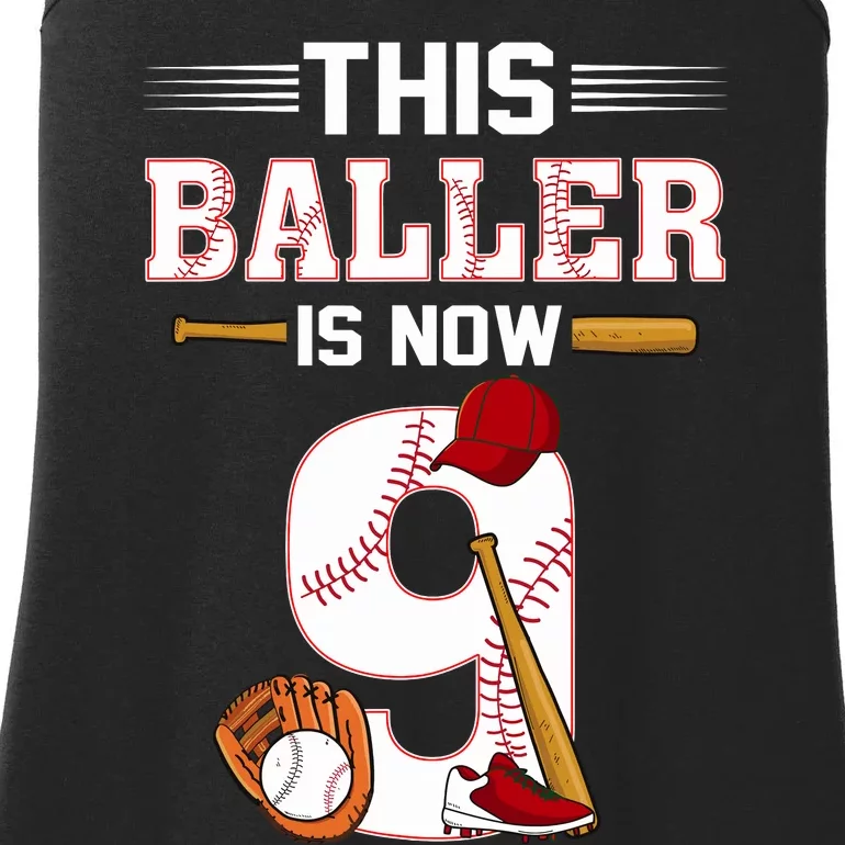 Cool This Baller Is Now 9 Baseball 9th Birthday Ladies Essential Tank