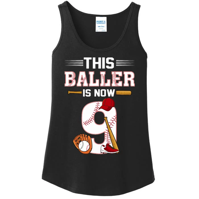 Cool This Baller Is Now 9 Baseball 9th Birthday Ladies Essential Tank