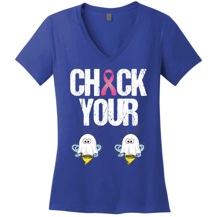 Check The Boobees Boo Bees Breast Cancer Halloween Costume Meaningful Gift Women's V-Neck T-Shirt