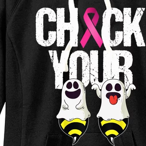 Check The Boobees Boo Bees Breast Cancer Halloween Cute Gift Women's Fleece Hoodie