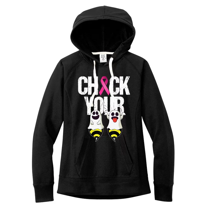 Check The Boobees Boo Bees Breast Cancer Halloween Cute Gift Women's Fleece Hoodie