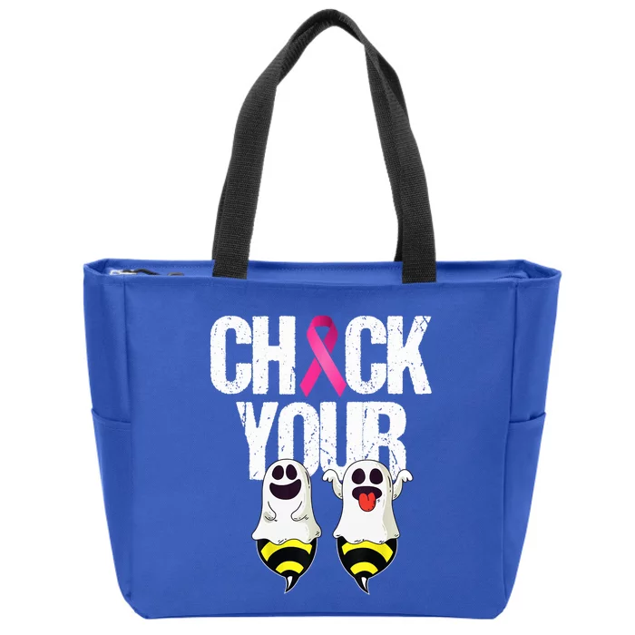 Check The Boobees Boo Bees Breast Cancer Halloween Cute Gift Zip Tote Bag