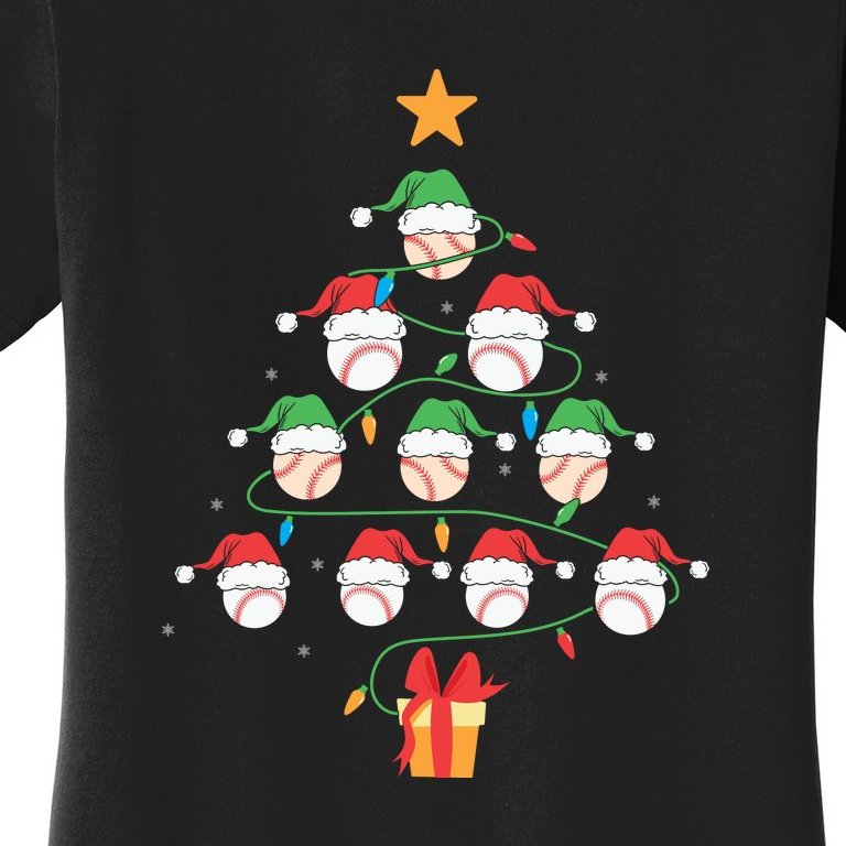 Christmas Baseball Tree Light Funny Xmas Sport Holiday Women's T-Shirt