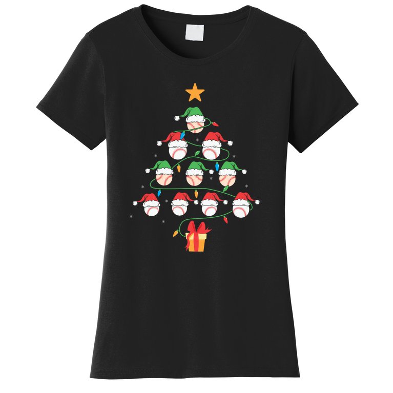 Christmas Baseball Tree Light Funny Xmas Sport Holiday Women's T-Shirt