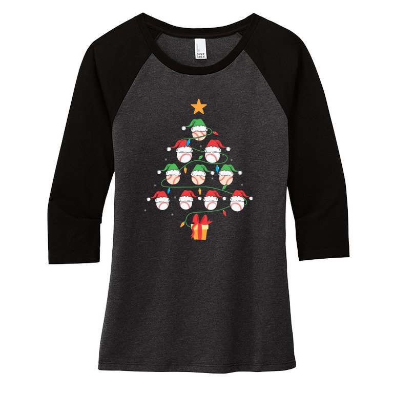Christmas Baseball Tree Light Funny Xmas Sport Holiday Women’s Tri-Blend 3/4-Sleeve Raglan Shirt
