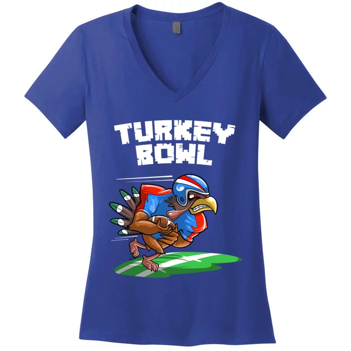 Cool Turkey Bowl Funny Thanksgiving Football Player Gift Women's V-Neck T-Shirt