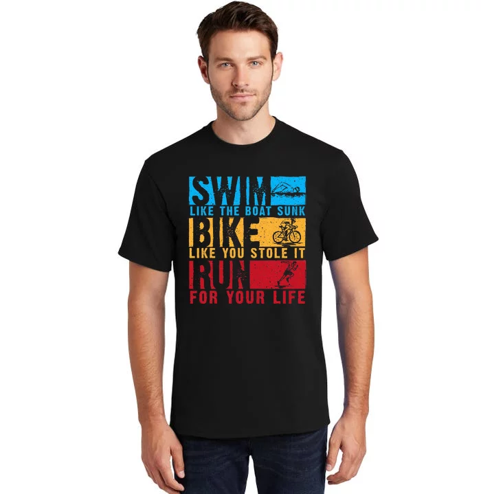 Cool Triathlon Boat Swim Bike Run Triathlete Tall T-Shirt