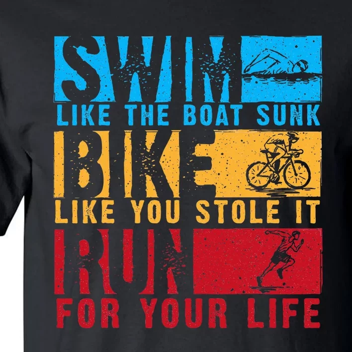 Cool Triathlon Boat Swim Bike Run Triathlete Tall T-Shirt