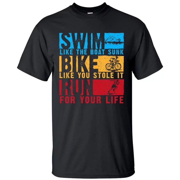 Cool Triathlon Boat Swim Bike Run Triathlete Tall T-Shirt