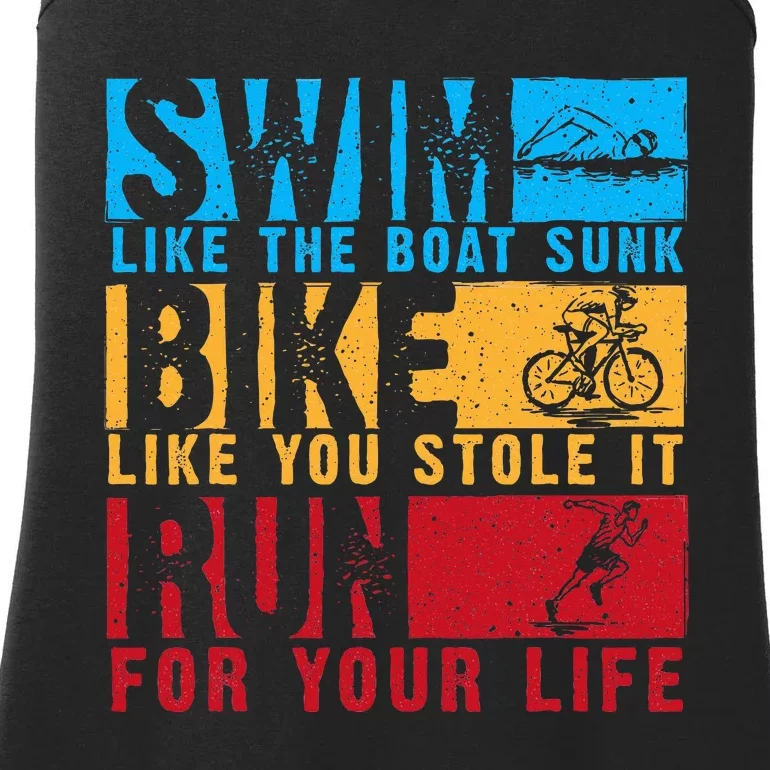 Cool Triathlon Boat Swim Bike Run Triathlete Ladies Essential Tank