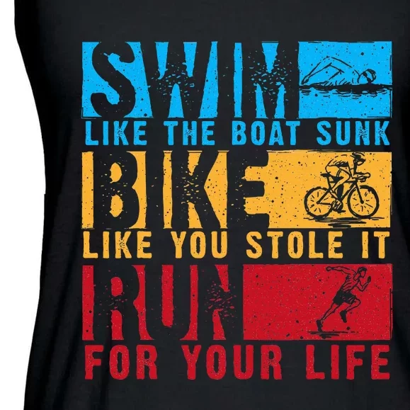 Cool Triathlon Boat Swim Bike Run Triathlete Ladies Essential Flowy Tank