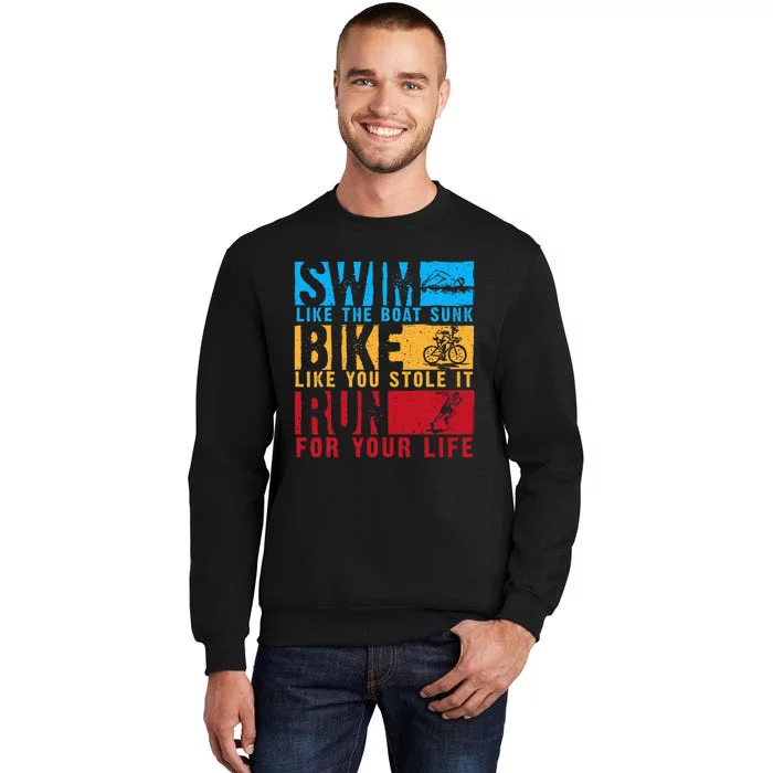 Cool Triathlon Boat Swim Bike Run Triathlete Tall Sweatshirt