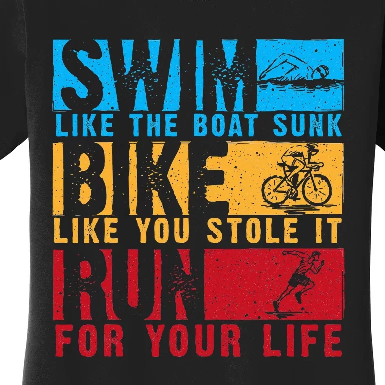 Cool Triathlon Boat Swim Bike Run Triathlete Women's T-Shirt