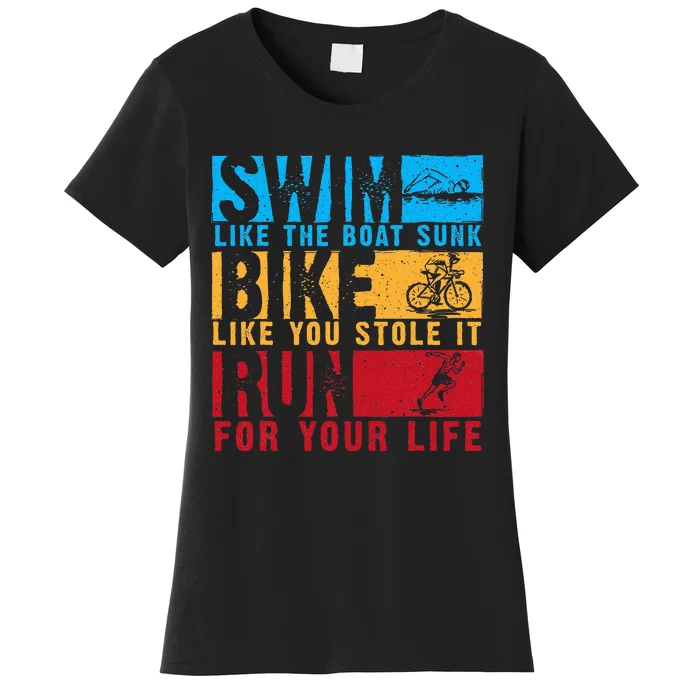 Cool Triathlon Boat Swim Bike Run Triathlete Women's T-Shirt