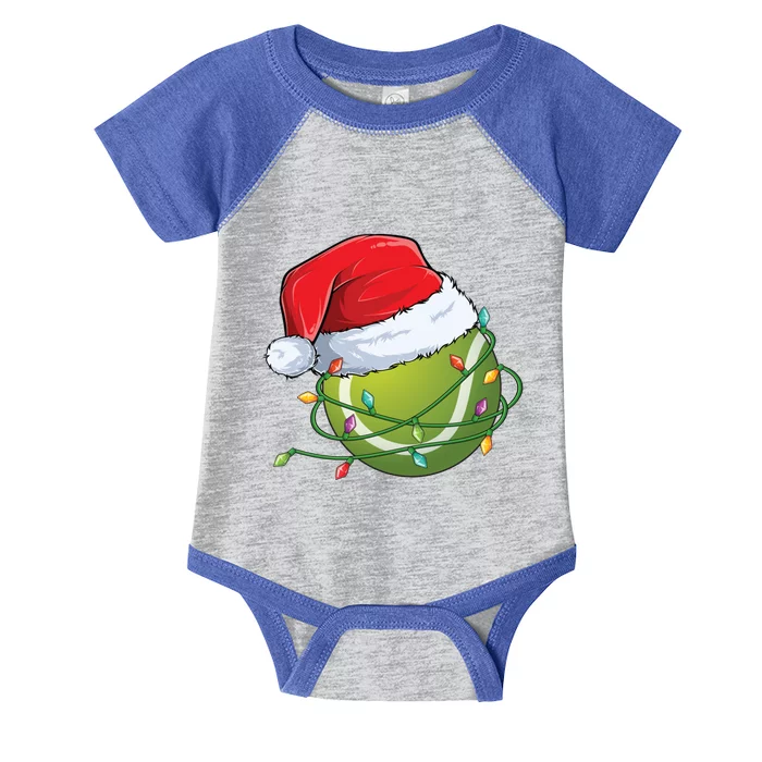 Christmas Tennis Ball In Santa Hat Wrapped In Holiday Lights Infant Baby Jersey Bodysuit