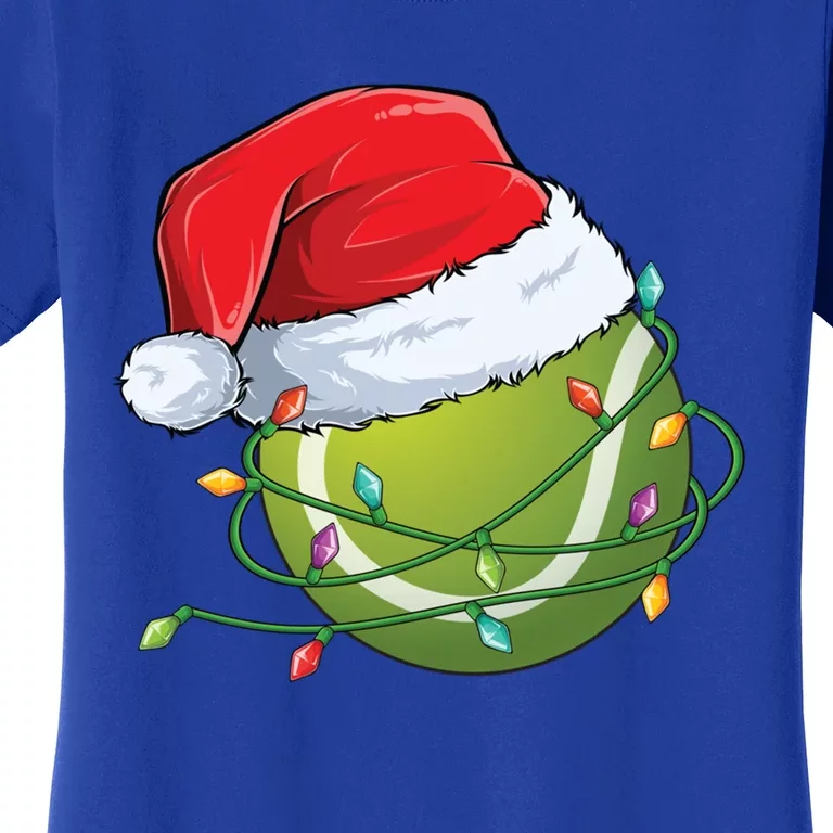 Christmas Tennis Ball In Santa Hat Wrapped In Holiday Lights Women's T-Shirt