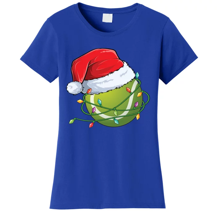 Christmas Tennis Ball In Santa Hat Wrapped In Holiday Lights Women's T-Shirt