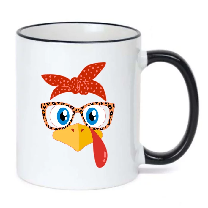 Cute Thanksgiving Bandana Glasses Turkey Girl Black Color Changing Mug