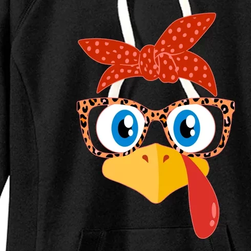 Cute Thanksgiving Bandana Glasses Turkey Girl Women's Fleece Hoodie