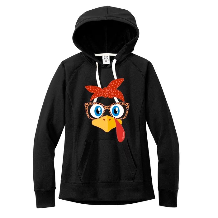 Cute Thanksgiving Bandana Glasses Turkey Girl Women's Fleece Hoodie