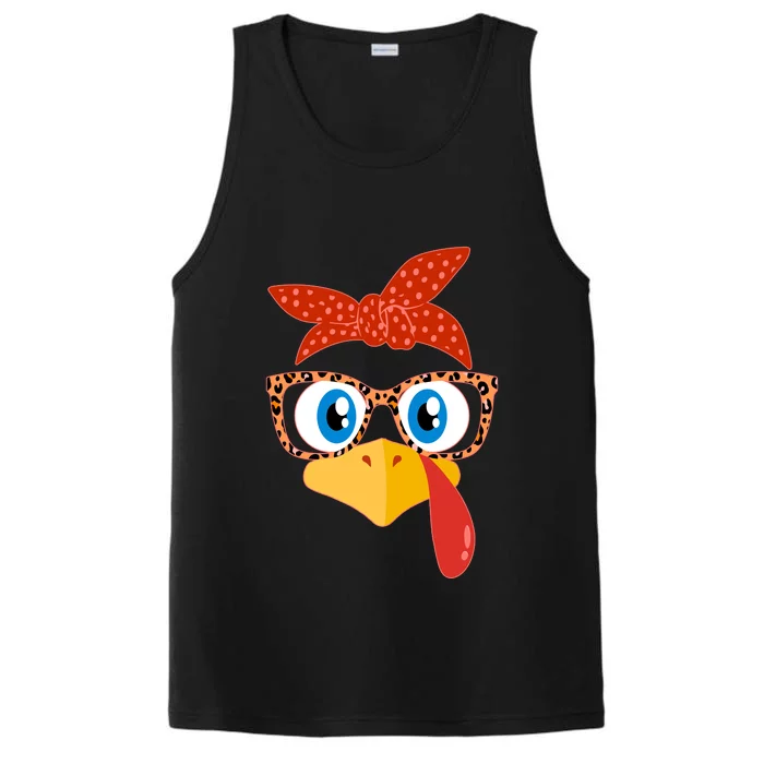 Cute Thanksgiving Bandana Glasses Turkey Girl Performance Tank