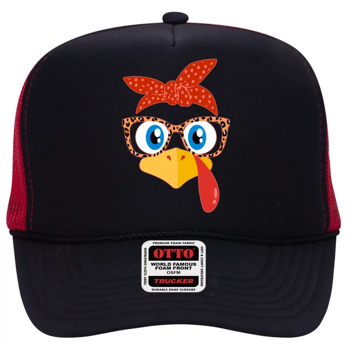 Cute Thanksgiving Bandana Glasses Turkey Girl High Crown Mesh Trucker Hat