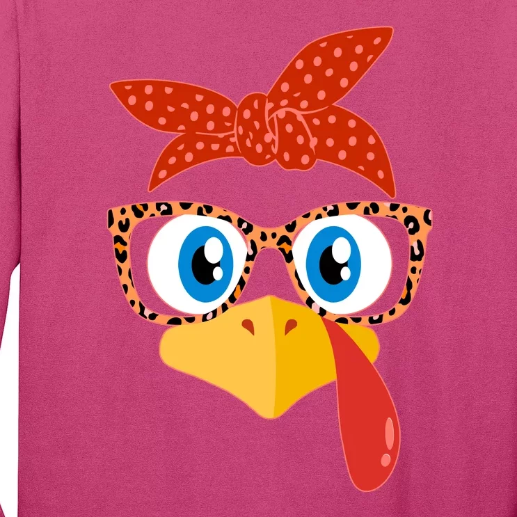 Cute Thanksgiving Bandana Glasses Turkey Girl Long Sleeve Shirt