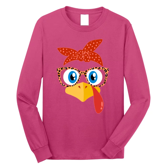 Cute Thanksgiving Bandana Glasses Turkey Girl Long Sleeve Shirt