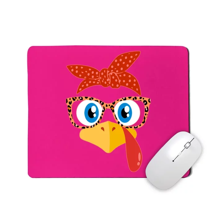 Cute Thanksgiving Bandana Glasses Turkey Girl Mousepad