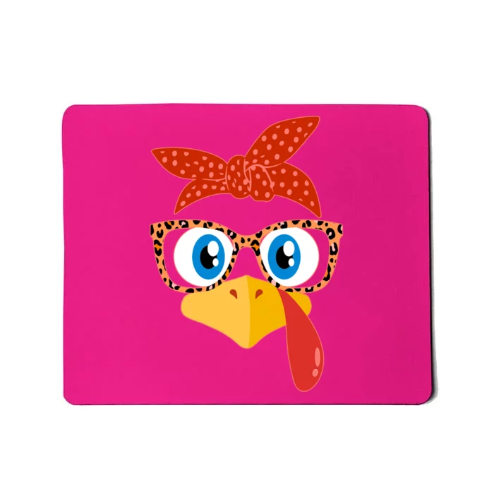 Cute Thanksgiving Bandana Glasses Turkey Girl Mousepad