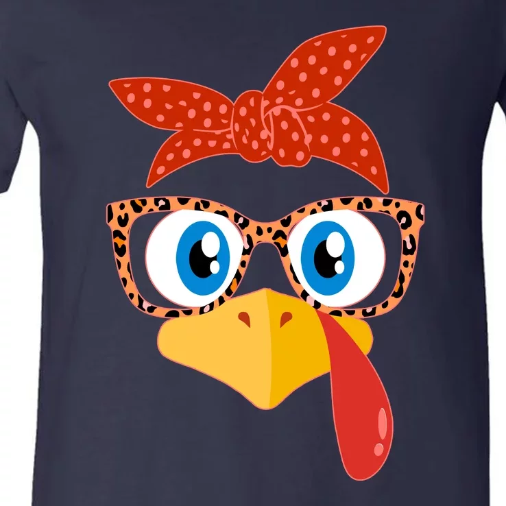 Cute Thanksgiving Bandana Glasses Turkey Girl V-Neck T-Shirt