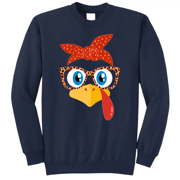 Cute Thanksgiving Bandana Glasses Turkey Girl Tall Sweatshirt