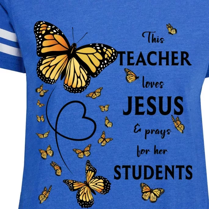 Christian Teacher Butterfly This Teacher Loves Jesus Enza Ladies Jersey Football T-Shirt